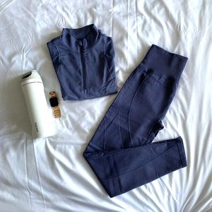 Seamless Quarter Zip Rib-Panelled Top and Pants Set